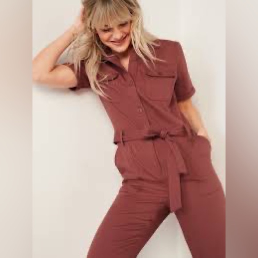 Chambray/Linen Mauve Coverall Jumpsuit Romper from Old Navy